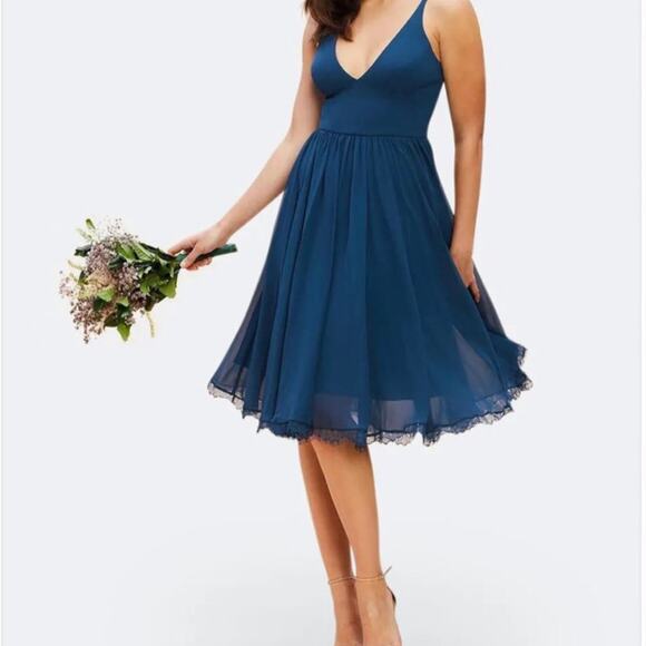 Dress the Population Alicia Chiffon Cocktail Dress in Peacock Blue Large NWT - Picture 3 of 15